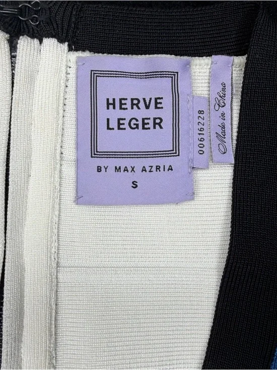 Herve Leger Blue, Black & White Shoulder Bandage Dress Size S - Picture 8 of 11